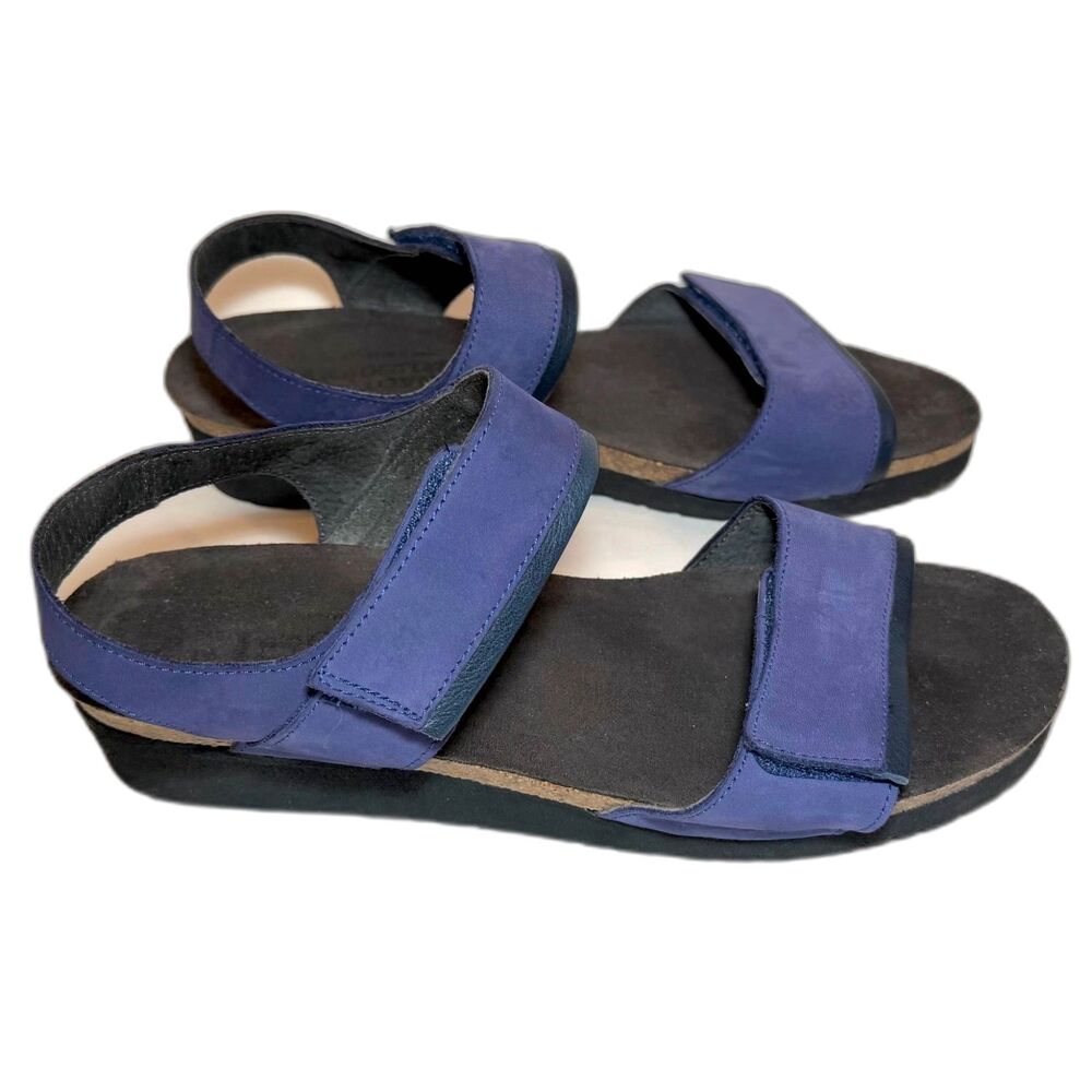 Naot Aisha Indigo Nubuck Ink Leather Comfort Sandals 41 Wide Slingback Women